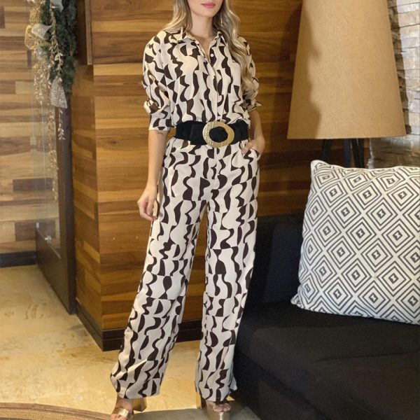 Casual style shirt high waist straight pants suit BSG05