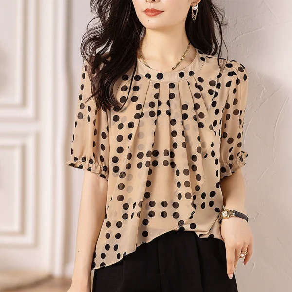 Korean style polka dot chiffon short-sleeved top SV25