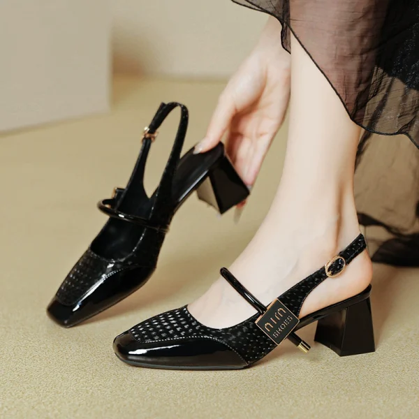 Square toe one-strap thick heel SL07