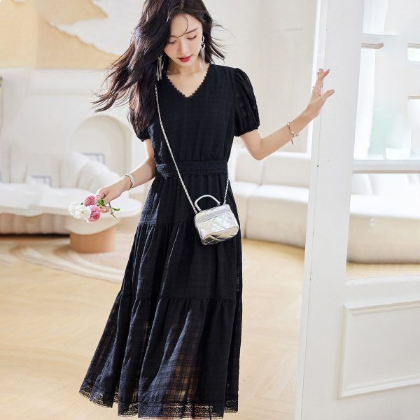 New style temperament loose little black long dress BSS49